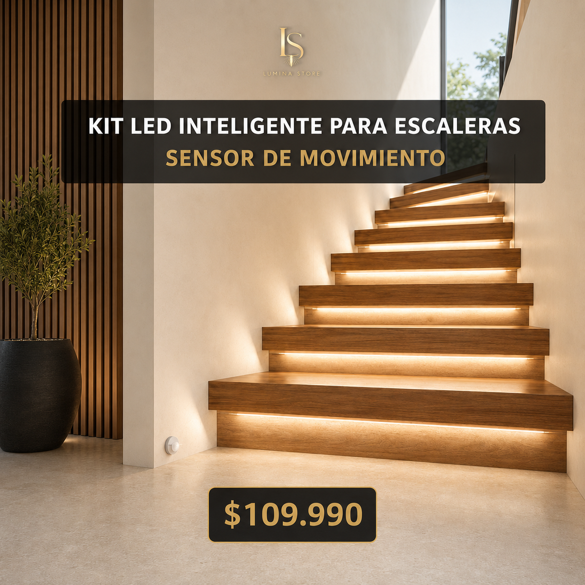 Kit de Iluminación LED Inteligente para Escaleras con Sensor de Movimiento