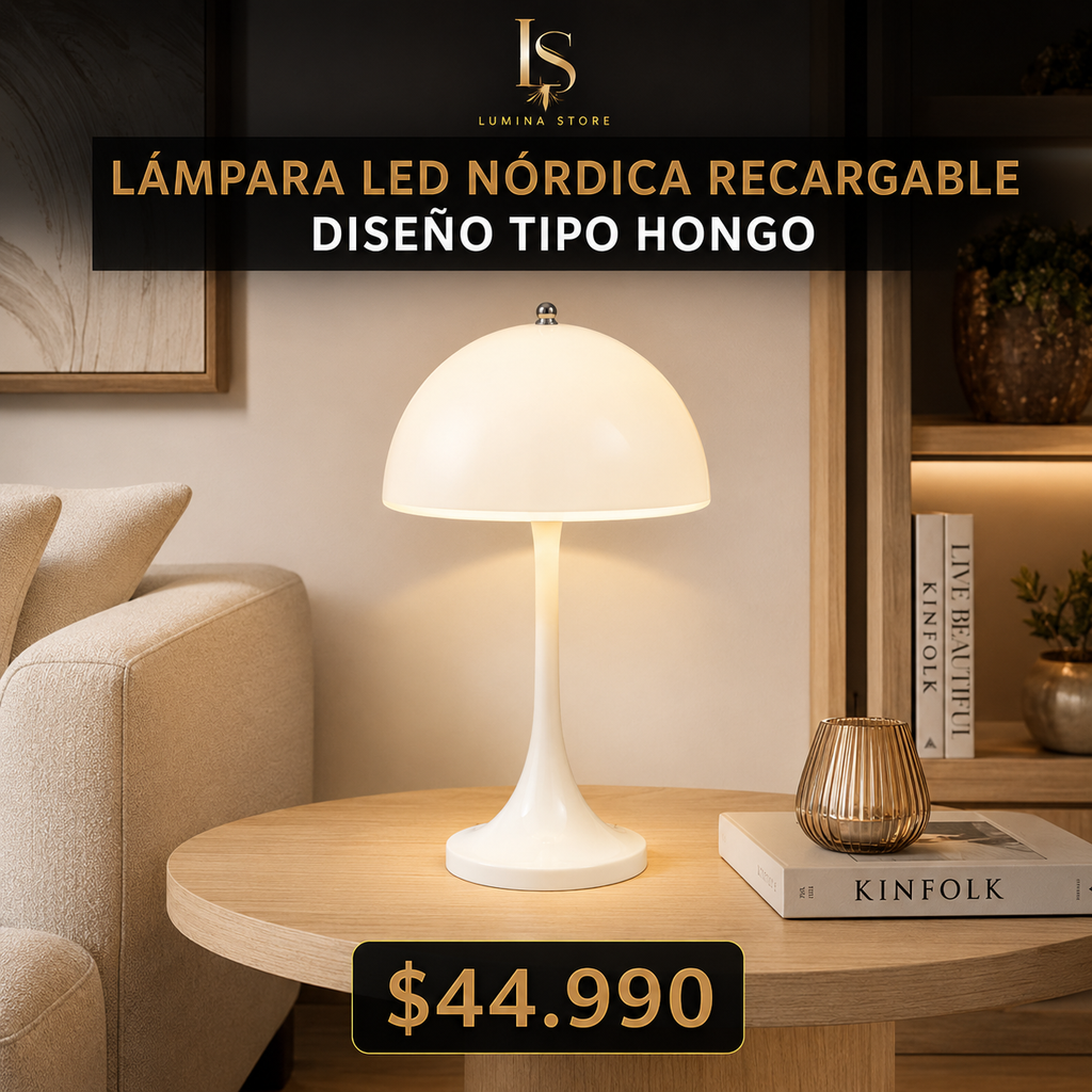 Lámpara de Mesa LED Nórdica Recargable – Diseño Tipo Hongo