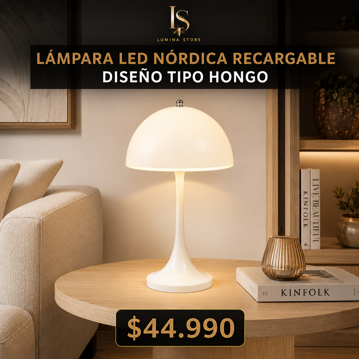 Lámpara de Mesa LED Nórdica Recargable – Diseño Tipo Hongo
