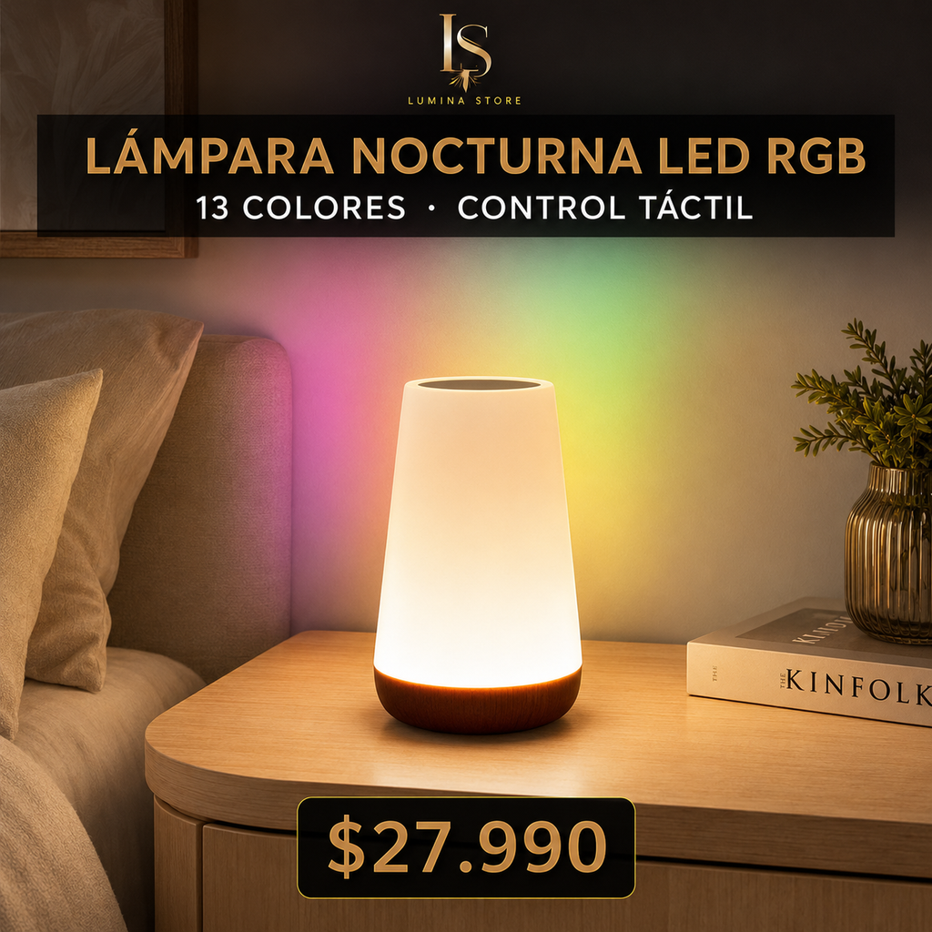 Lámpara Nocturna LED RGB Táctil Recargable – 13 Colores