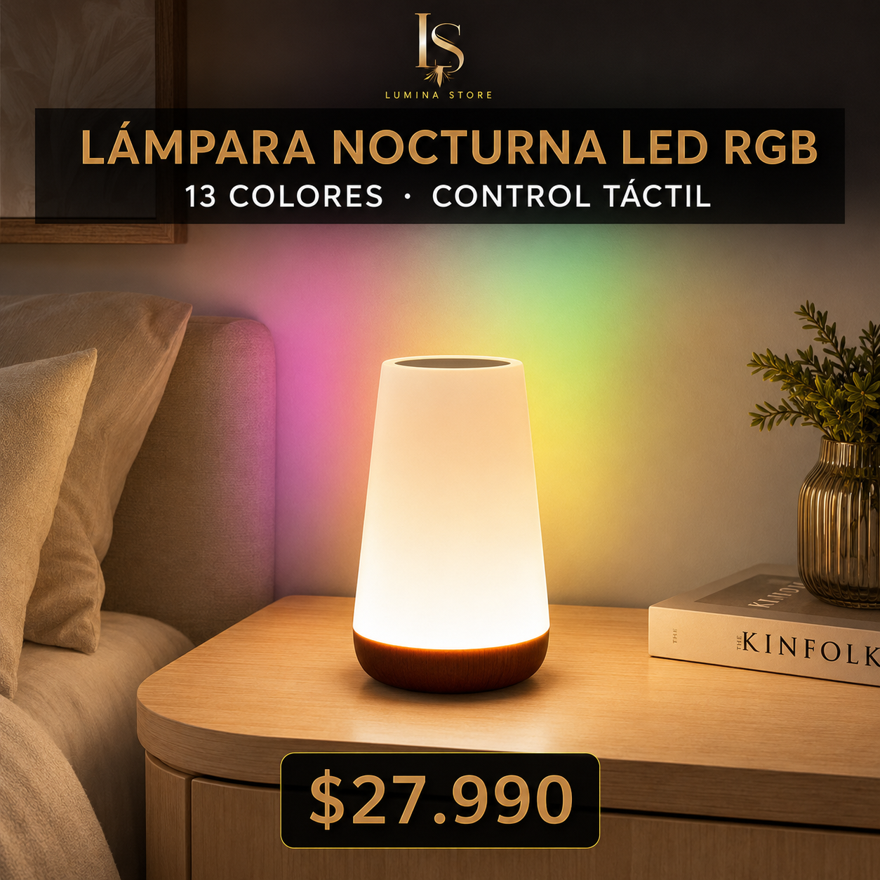 Lámpara Nocturna LED RGB Táctil Recargable – 13 Colores