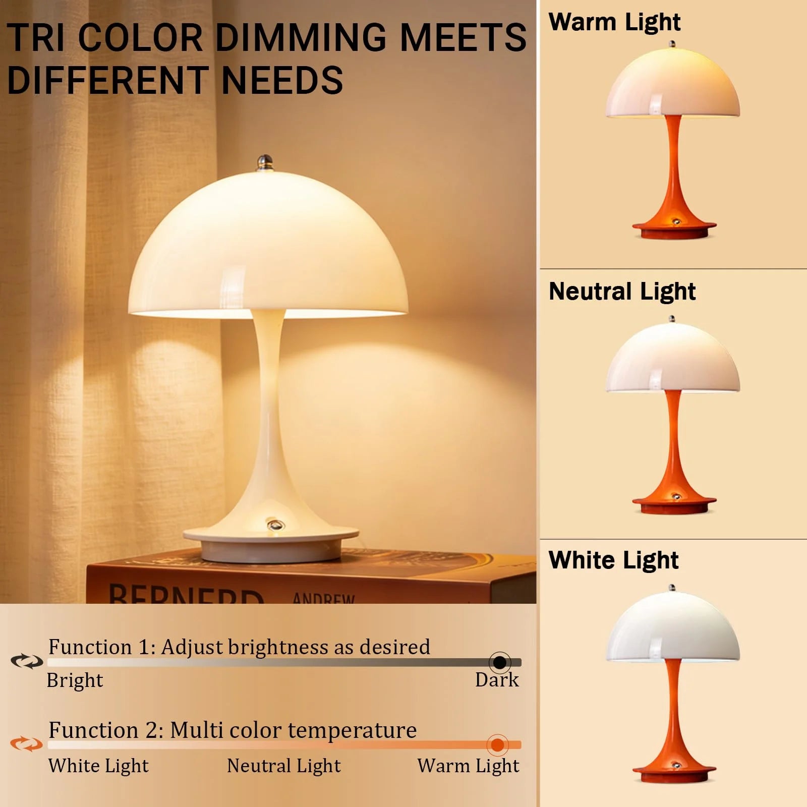 Lámpara de Mesa LED Nórdica Recargable – Diseño Tipo Hongo