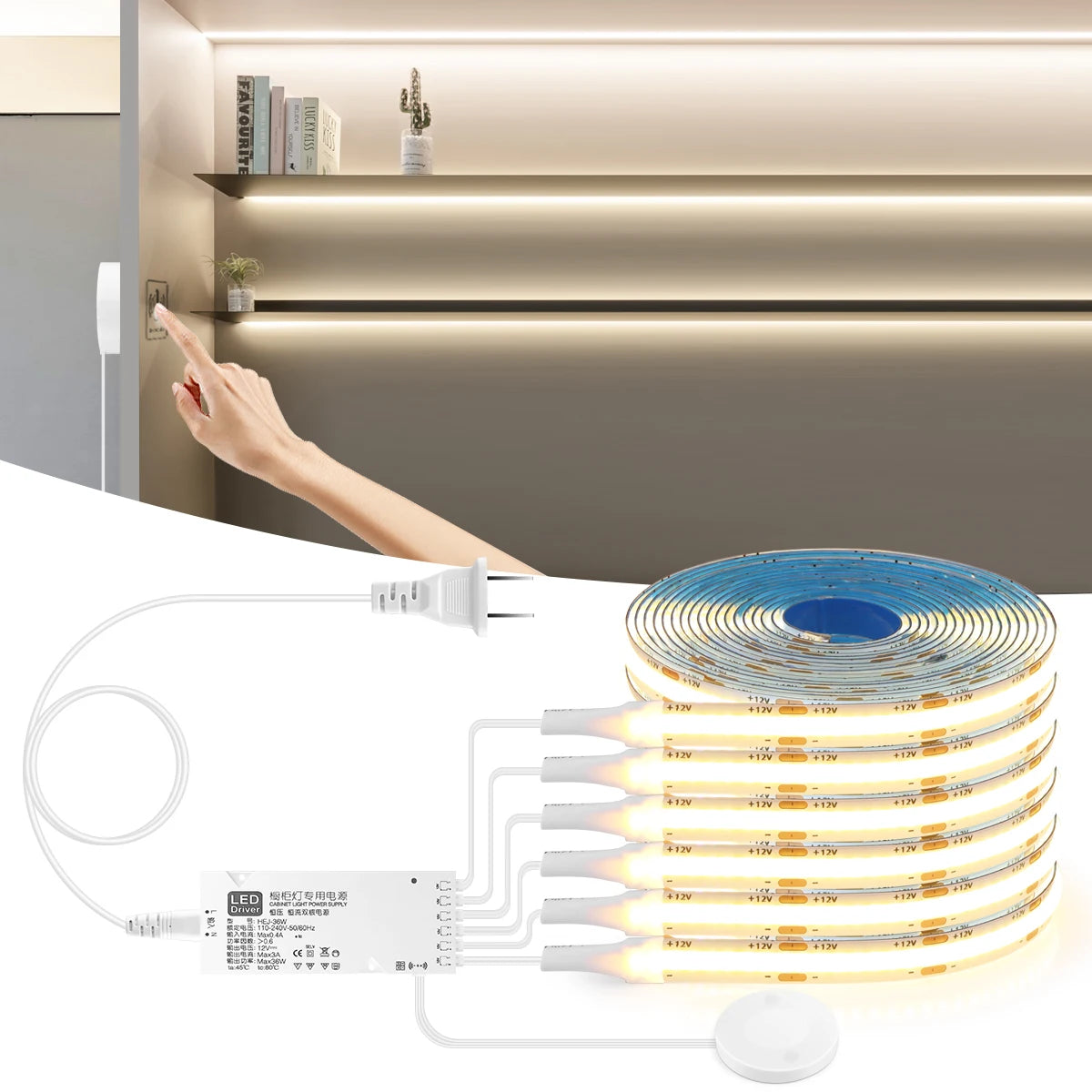 Kit de Iluminación LED COB para Muebles con Sensor Táctil Regulable