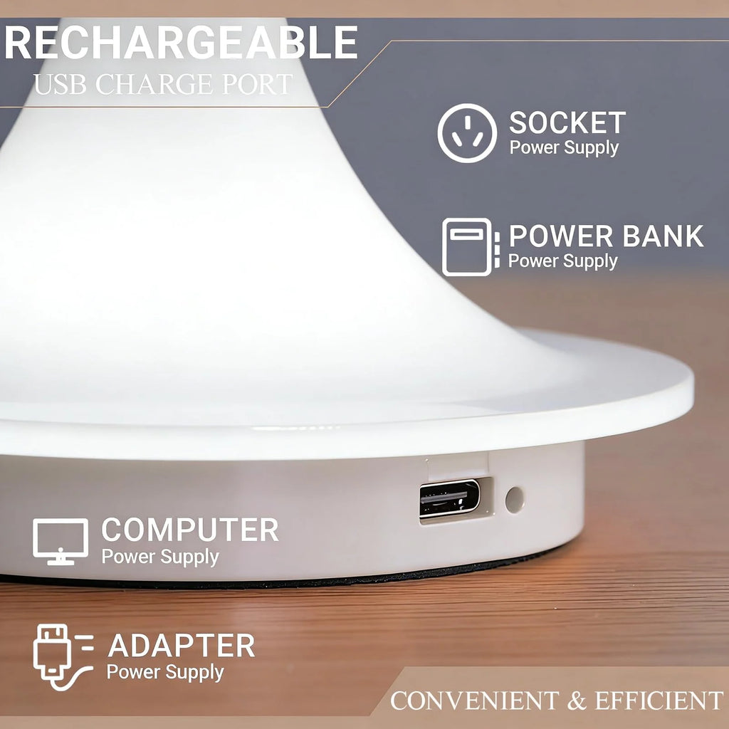 Lámpara de Mesa LED Nórdica Recargable – Diseño Tipo Hongo