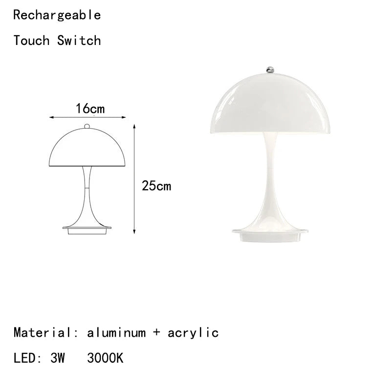Lámpara de Mesa LED Nórdica Recargable – Diseño Tipo Hongo