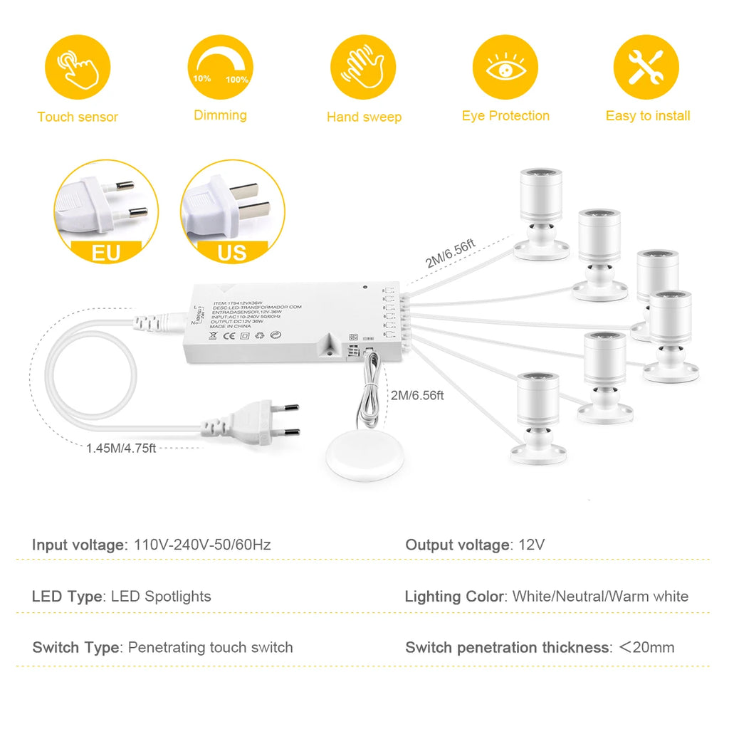 Lámpara LED Táctil 12V para Vitrinas y Muebles – Luz Regulable